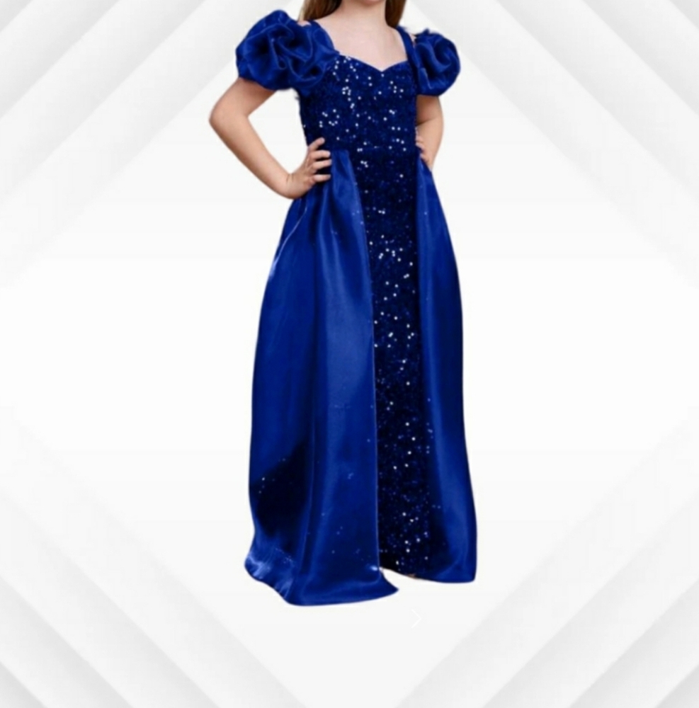 Girls puff sleeve mesh patchwork sequin mermaid dress